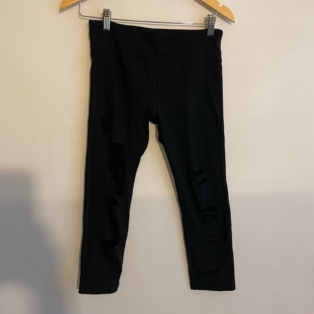 Lorna Jane Ripped Warrior Leggings Cropped Medium Black